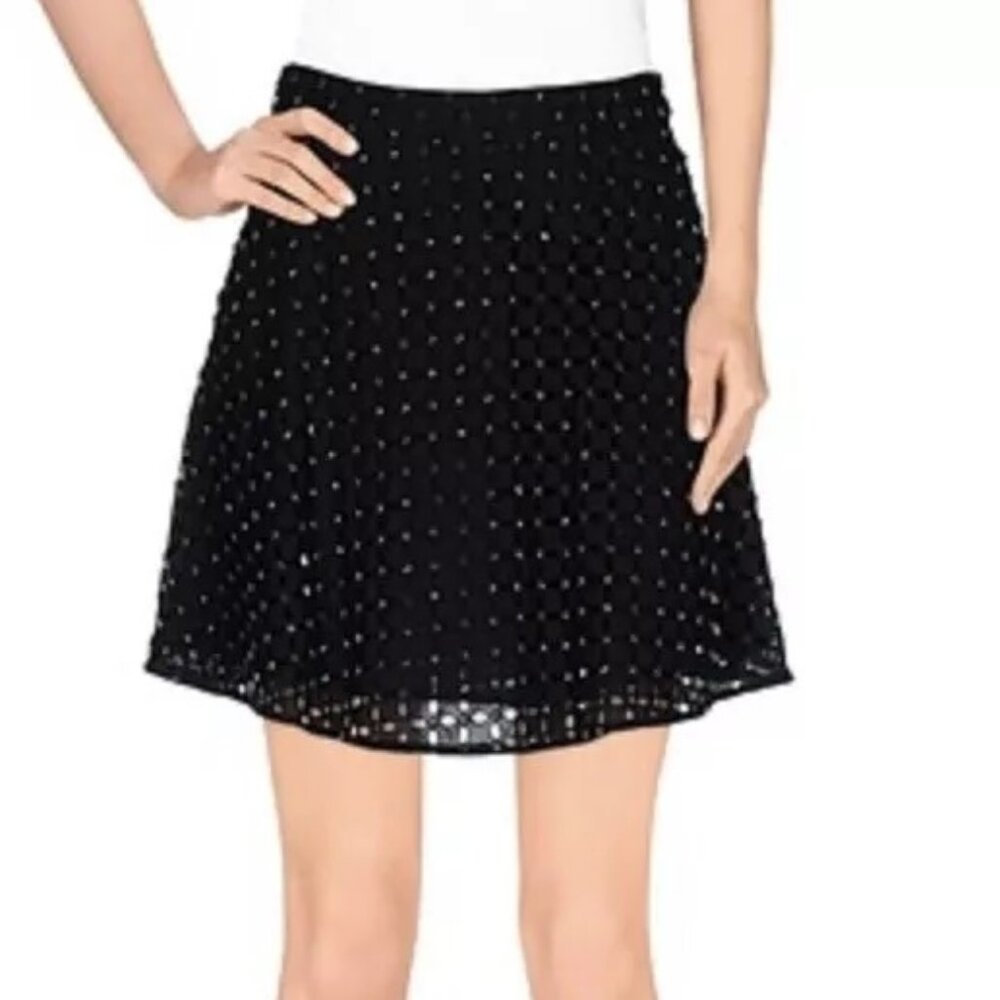 NEW MICHAEL KORS Embellished Eyelet Mini Skirt Size 12, 32X17", 100% cotton